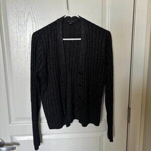 Ann Taylor Women's Black Long-Sleeve Top - Metallic Rainbow